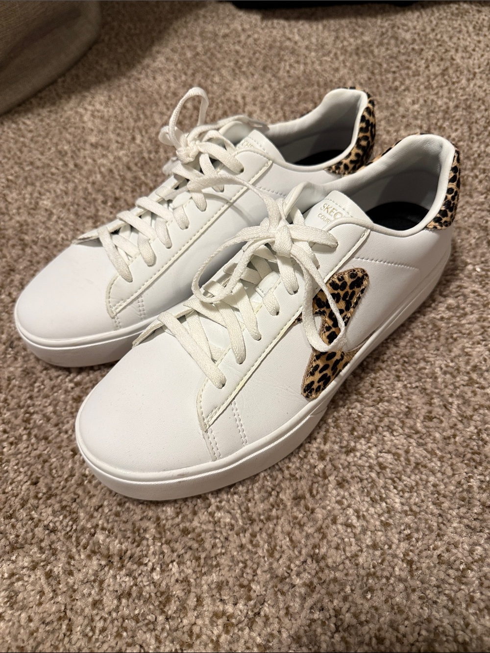 Skechers White Sneakers with Leopard Trim